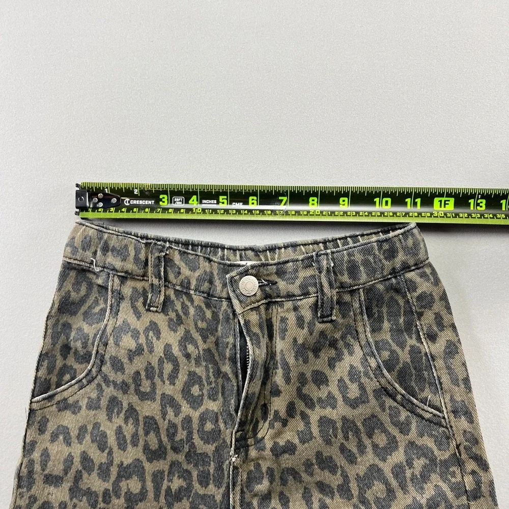 Soho Blue Jeans Womens 14 Beige Black Leopard Print Denim Mid Rise Wide Leg